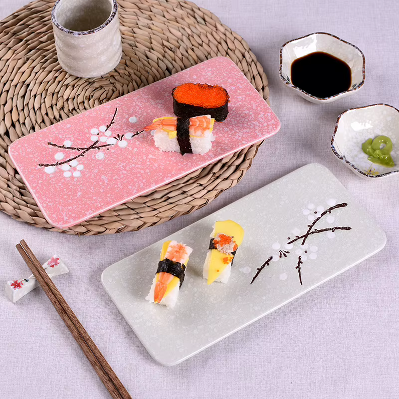 Assiettes rectangulaires en céramique de style japonais