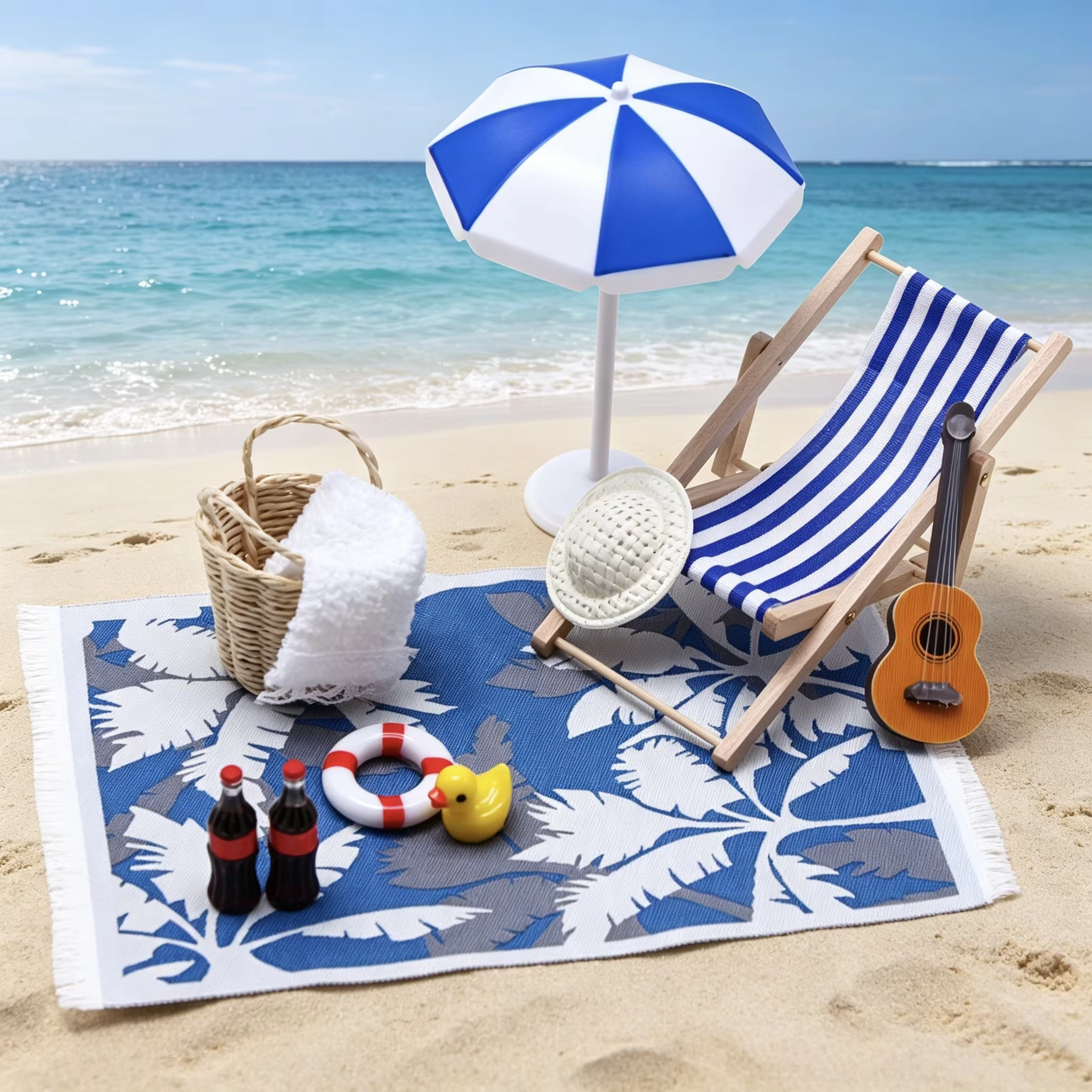 Ensemble de scène de plage miniature pour maison de poupée 1:12, chaise longue et parasol, accessoires de simulation pour diorama et décoration de micro-paysage