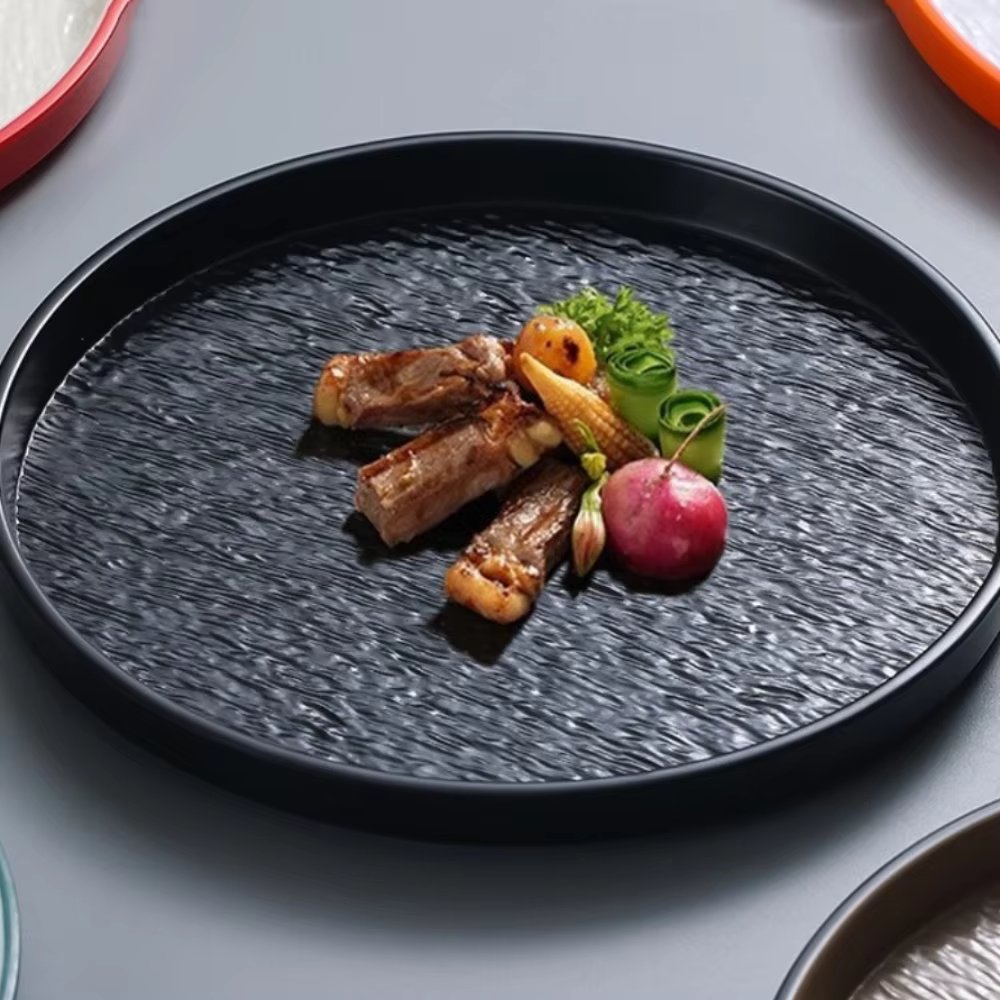 Assiette à dîner occidentale en mélamine à motif pierre durable