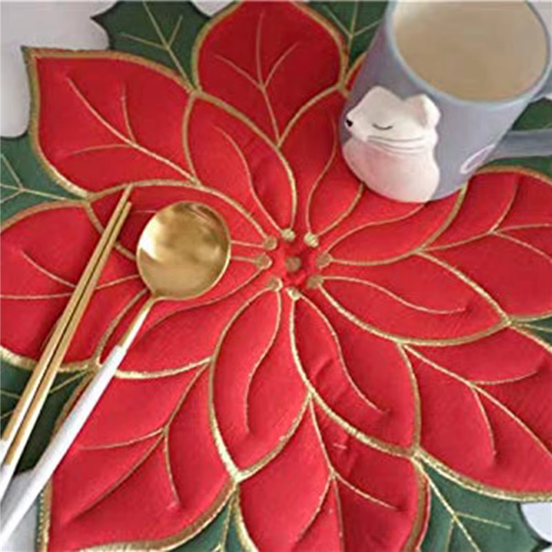 8X vacances noël napperons brodés appliques Poinsettia