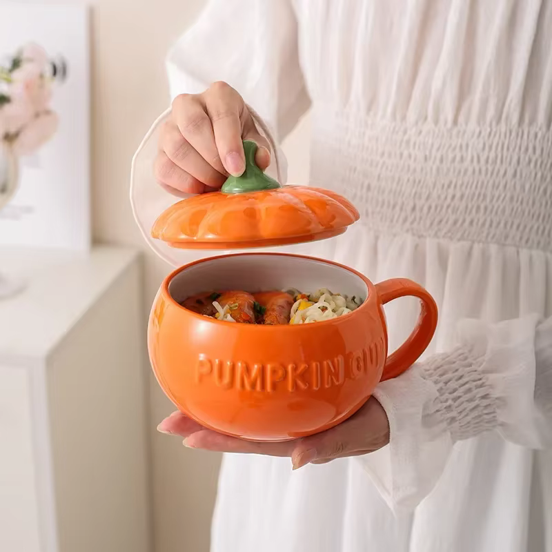 Tasse Citrouille en Céramique avec Couvercle et Cuillère