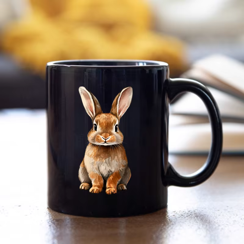 La tasse à café en céramique imprimé animal lapin noir convient à la maison