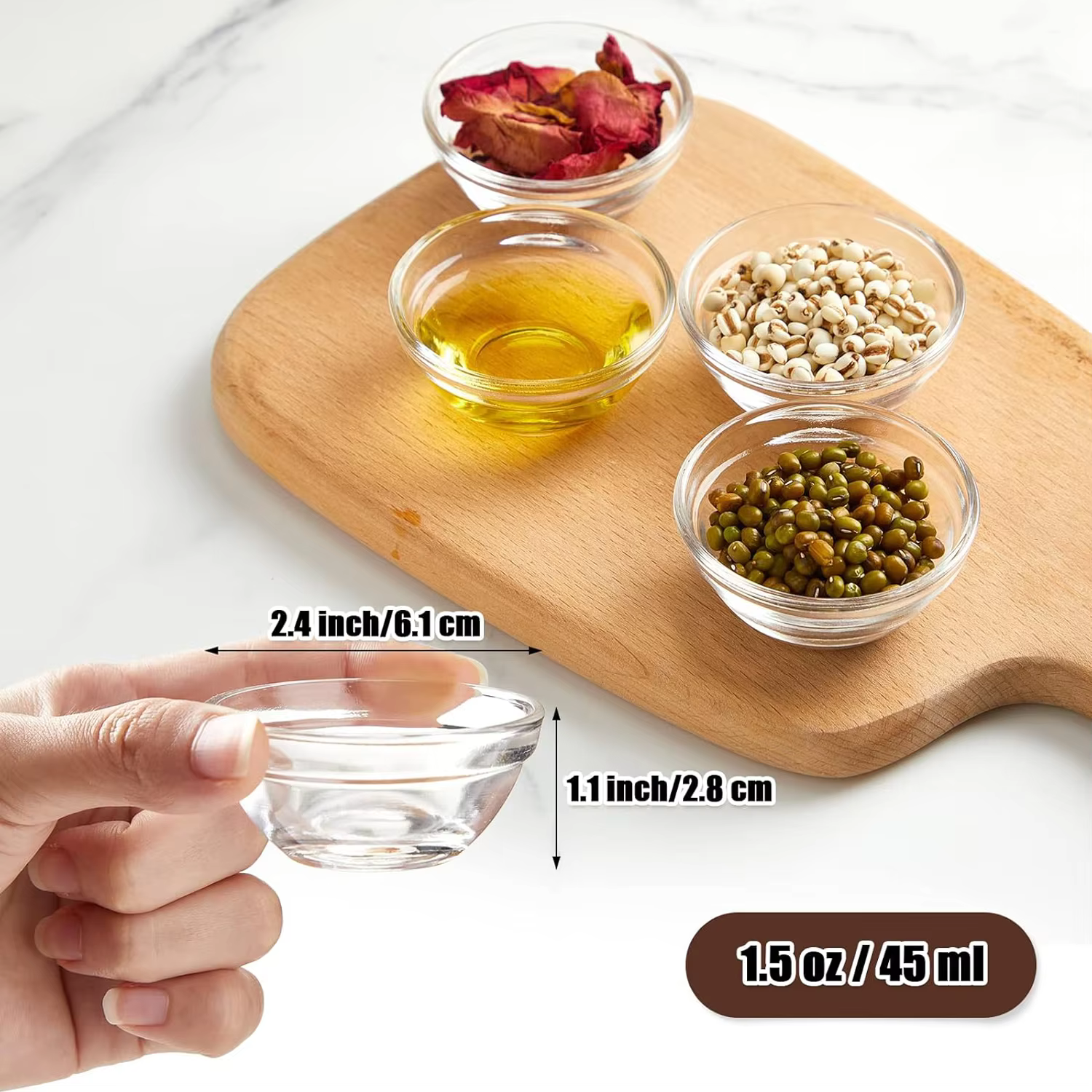 Mini bols de préparation en verre de 1.5oz