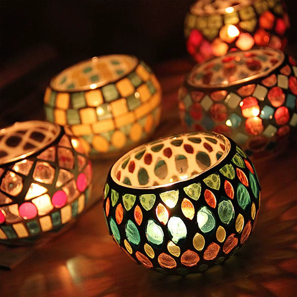 Bougeoir en verre mosaïque marocain
