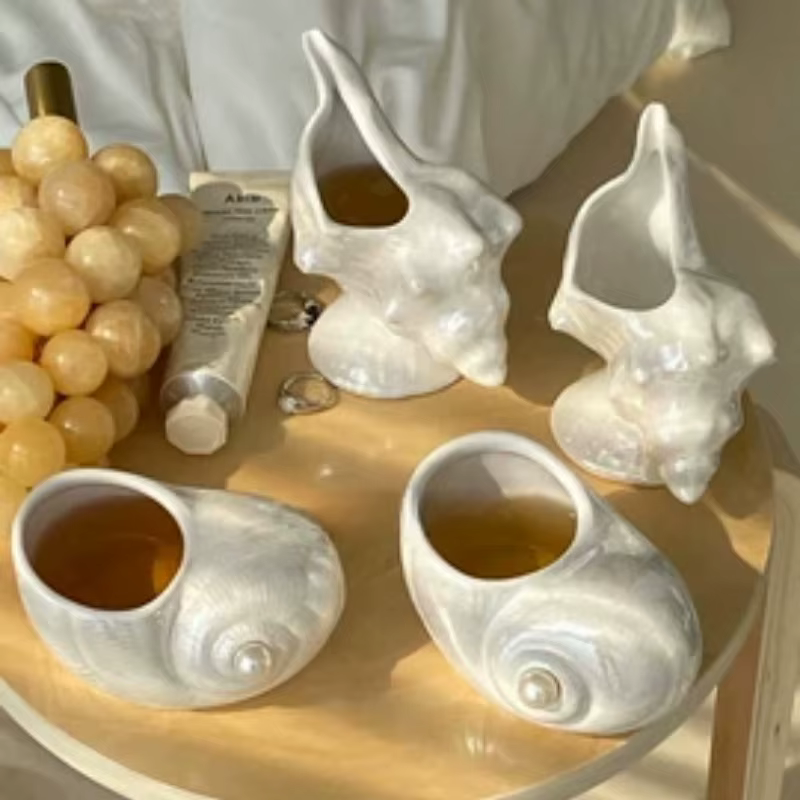 Verre à vin à tige haute conque artistique, Design de coquillage élégant, verres de luxe tendance pour Occasions spéciales