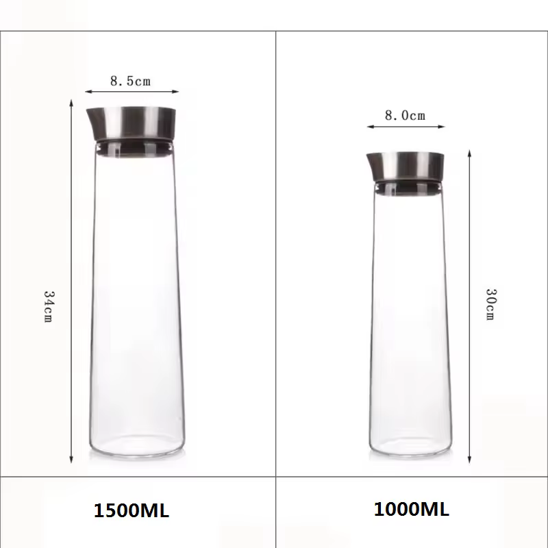 Bouteille d'eau en verre épaissi 1L/1.5L avec couvercle en acier inoxydable