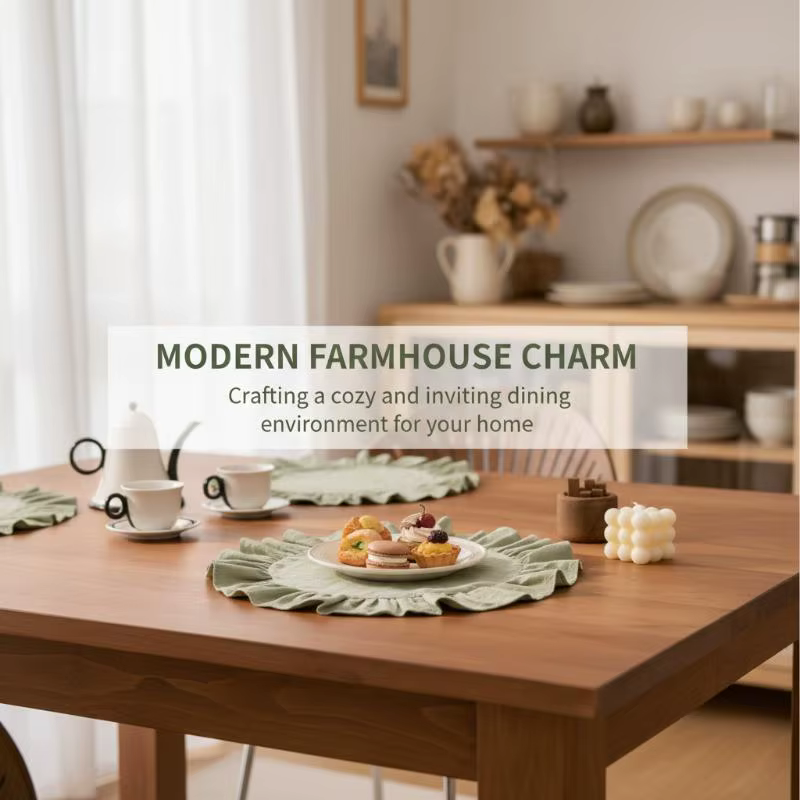 Set de table rustique rond de couleur unie avec bord festonné