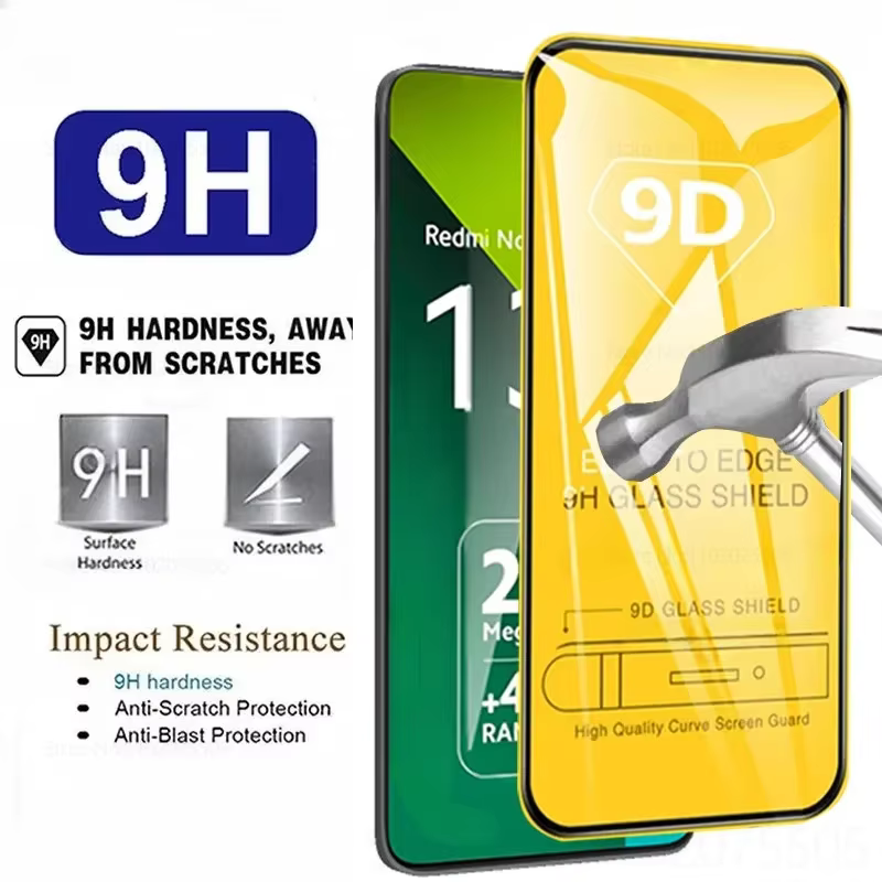 4 pièces 9D couverture complète verre trempé pour Redmi Note 14 13 Pro Plus 12 11 Pro 14S 12S protecteur d'écran pour Redmi 14R 13C 12C 10A 9A