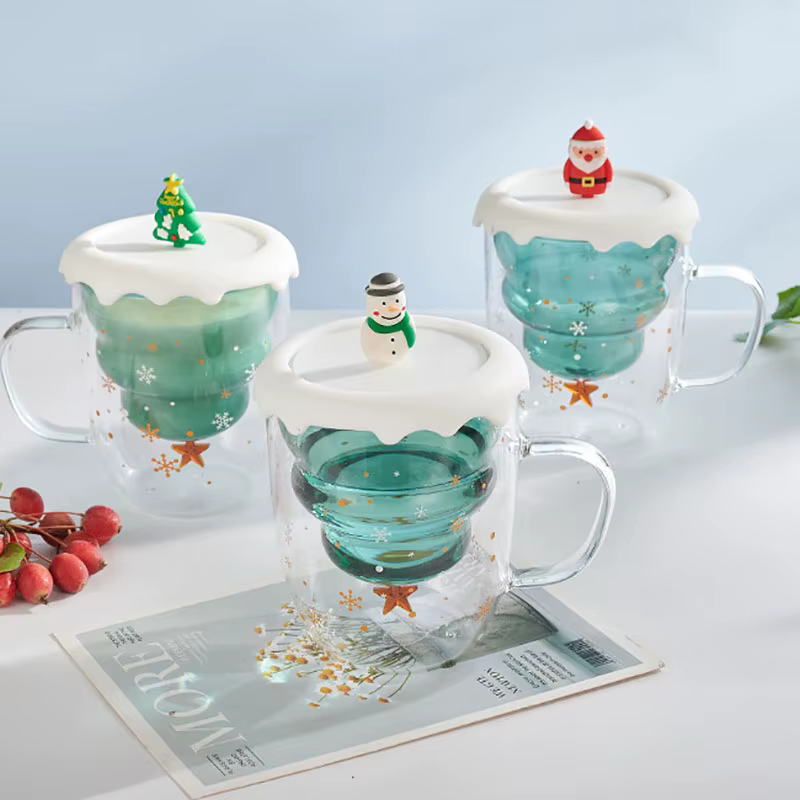 YWDL Arbre de Noël Tasses à café avec couvercle Tasse à thé