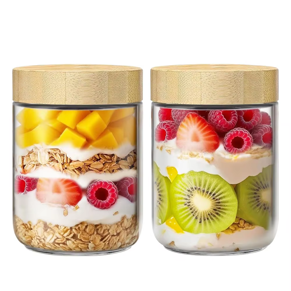 Bocaux en verre de 16 oz avec couvercles hermétiques en bambou