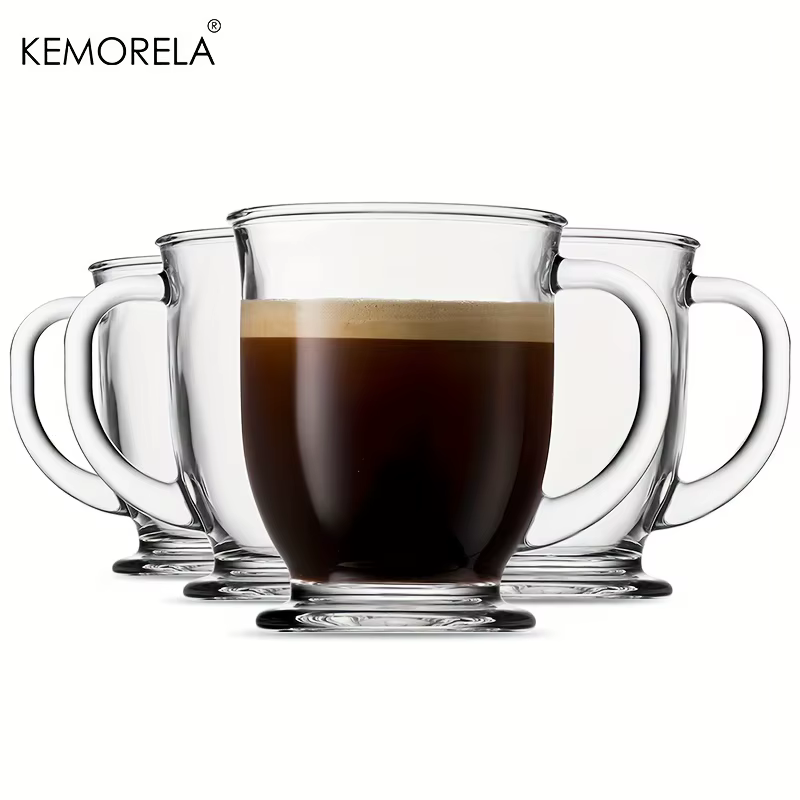 Tasse à café transparente avec poignée, tasse à Cappuccino créative, café, lait, thé, jus, usage domestique, ensemble de verres, 1/4 pièces