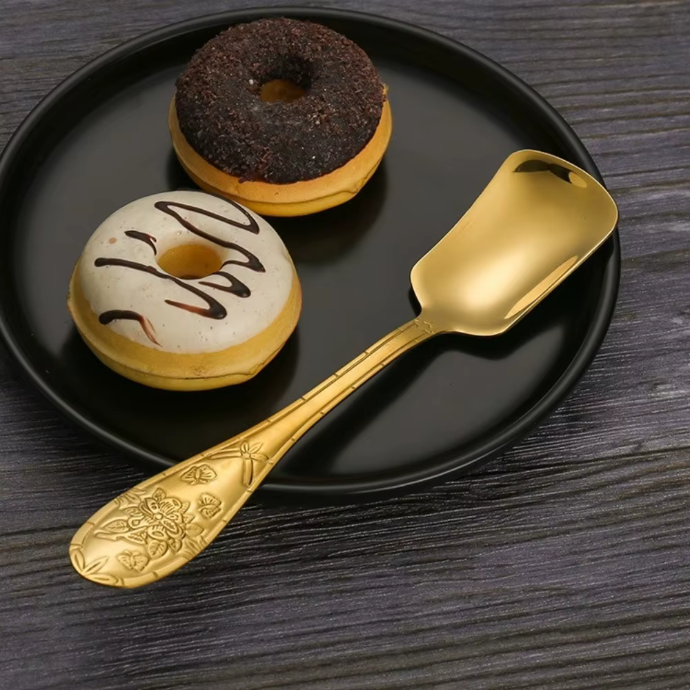 Nouveau acier inoxydable or argent cuillère vaisselle dîner cuillères à soupe fourchette à tête plate pelle