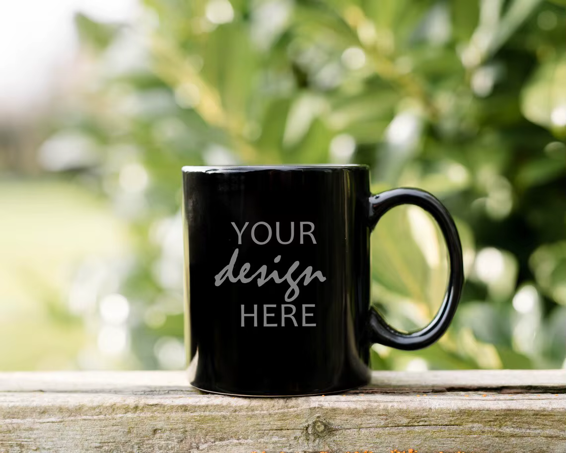 Tasse à Café et Thé en Céramique Noire Personnalisée avec Votre Photo et Texte Logo