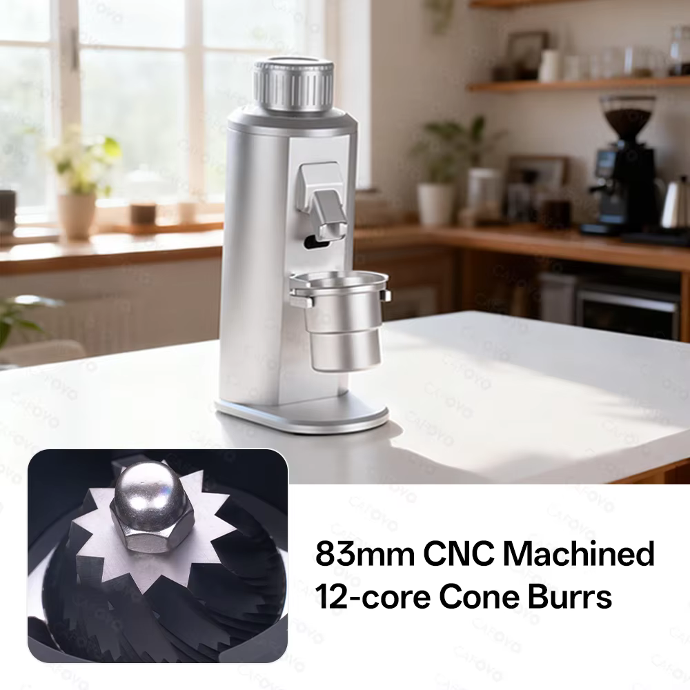CAFOVO G183C moulin à café électrique à dose unique 250 tr/min 83mm broyeur de bavure conique à 12 cœurs pour expresso avec Plasma antistatique