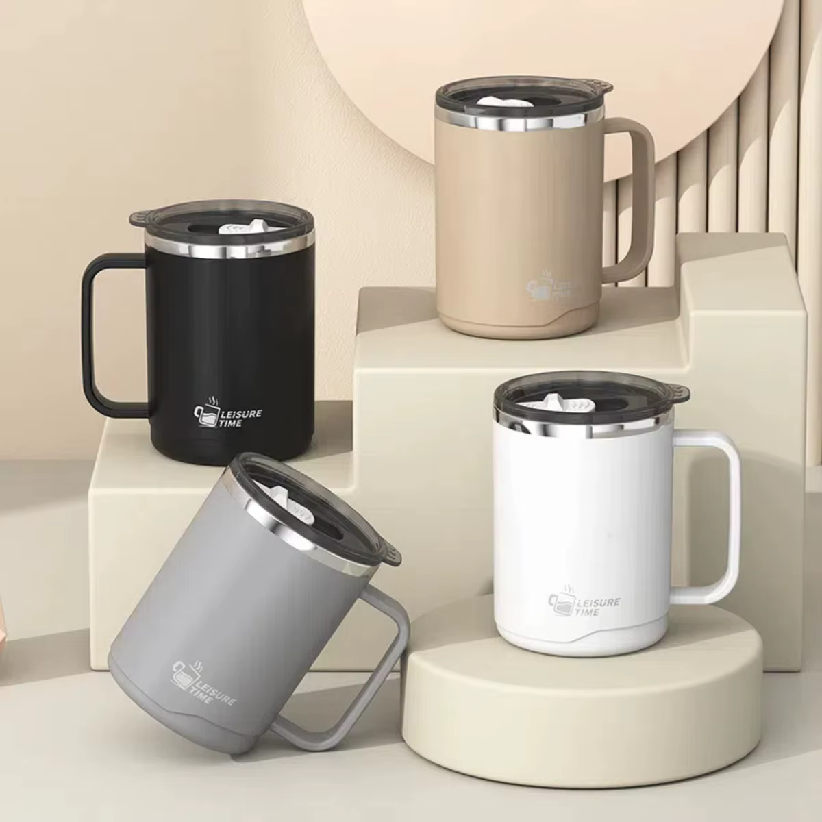 WORTHBUY Tasse à café isolée à double paroi en acier inoxydable 304 avec poignée
