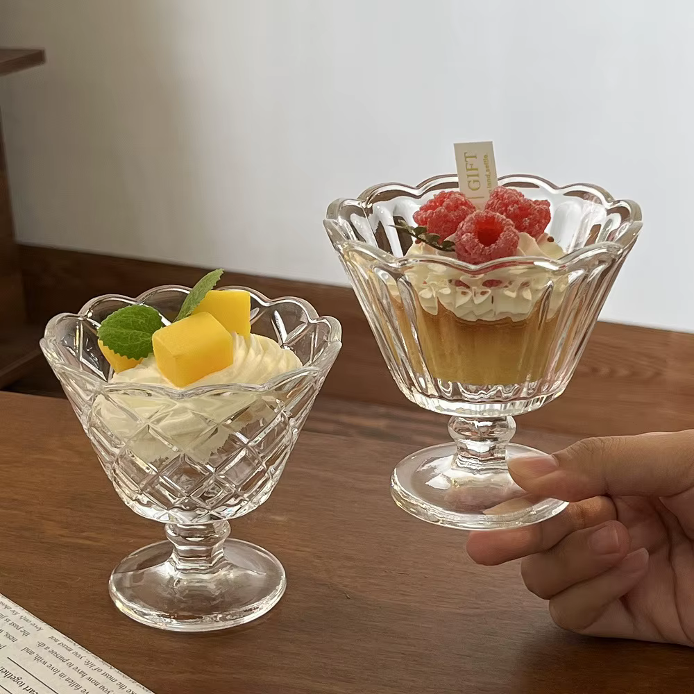 Gobelets en verre vintage en dentelle – Tasses à café et bols à desserts – pour glace