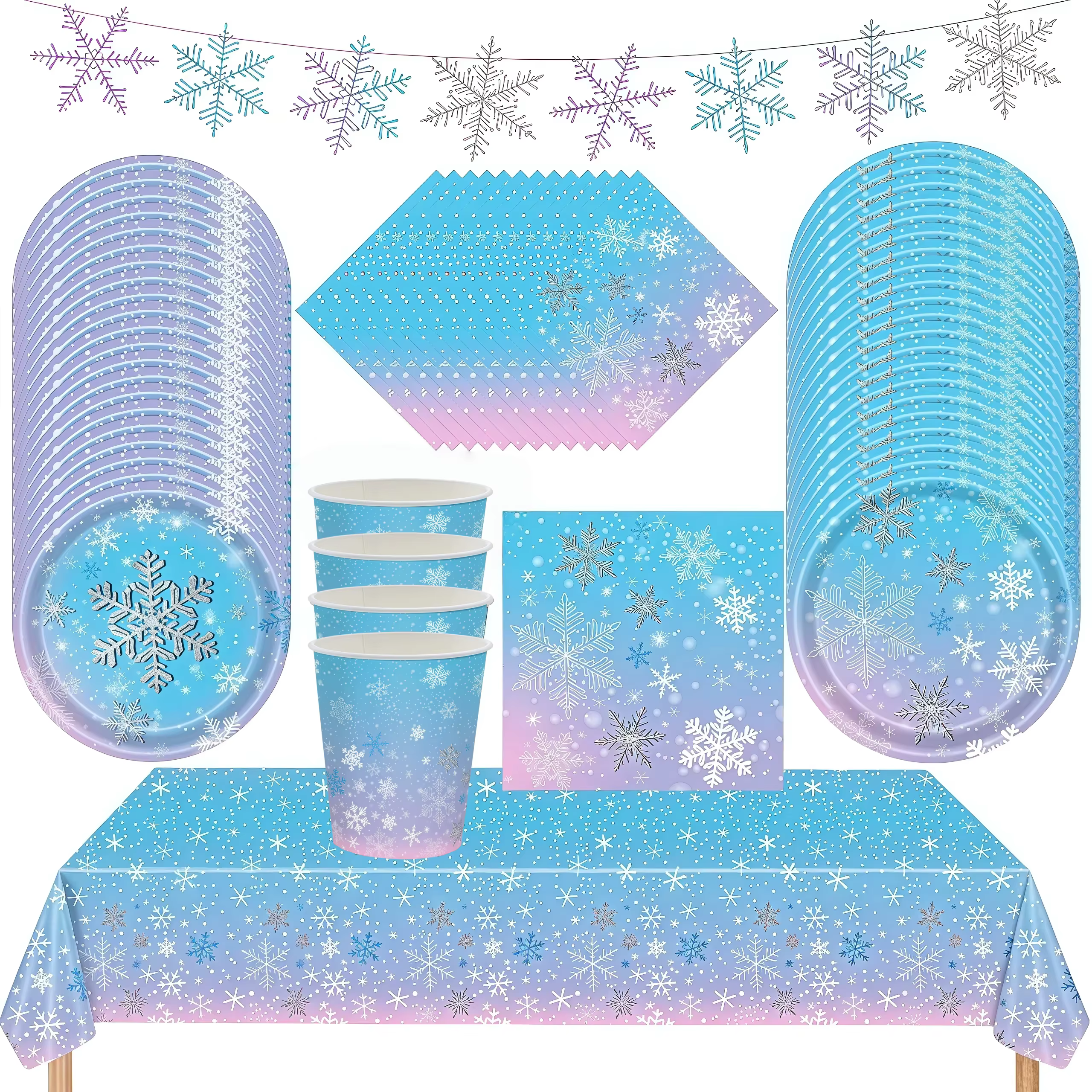 Ensemble de vaisselle pour fête de Noël avec flocons de neige
