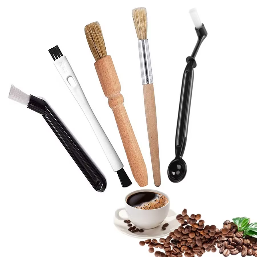 Ensemble de 5 brosses à expresso - Brosse de nettoyage en bois pour moulin à café et machine