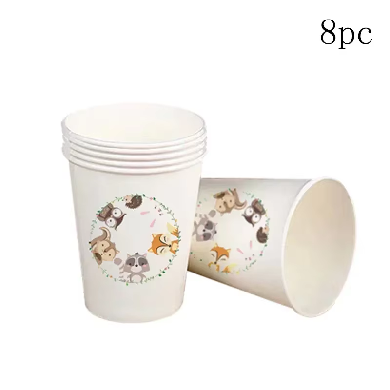 Vaisselle jetable sur le thème des animaux de la forêt pour 8 invités, assiettes et serviettes motif ours et renard, décoration de fête d'anniversaire safari pour enfants garçons et filles