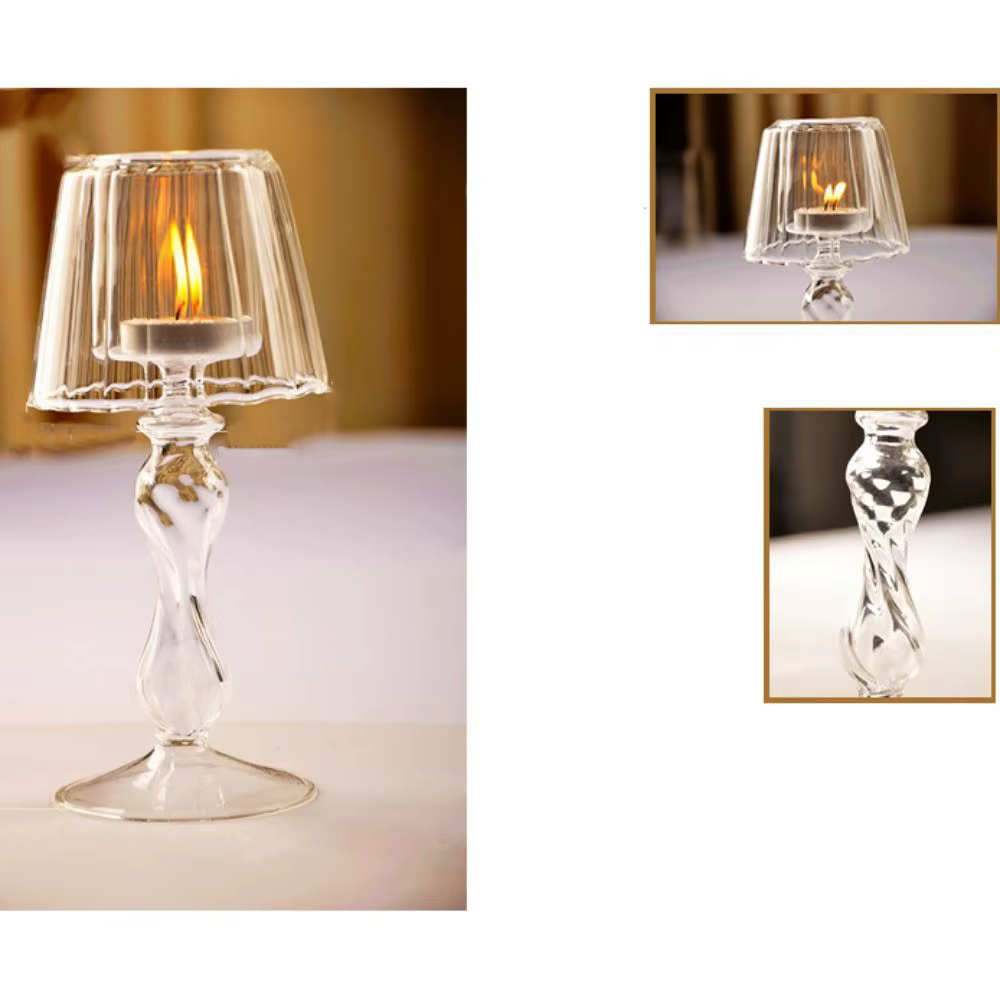 Chandelier rayé en verre à pieds hauts