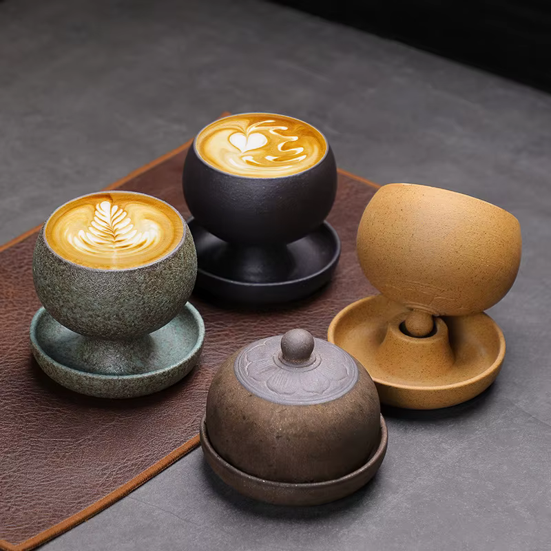 Petite tasse à café ronde en céramique créative avec soucoupe 5oz 150ml
