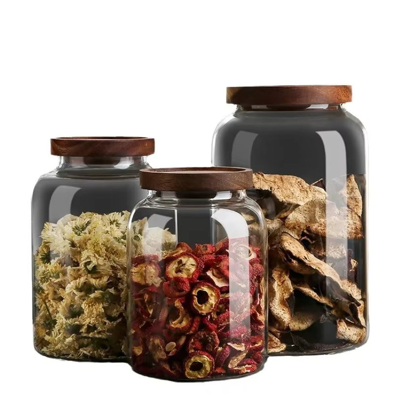 Bocal rond en verre borosilicaté avec couvercle