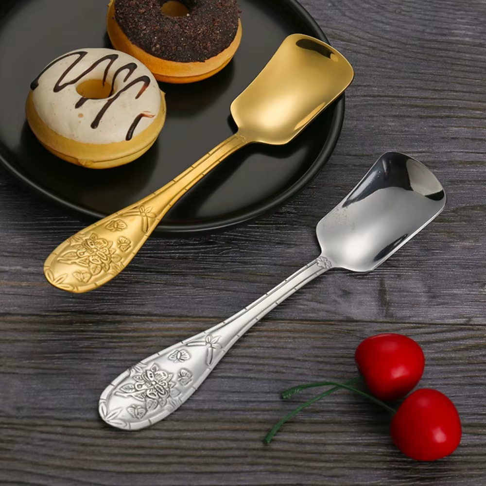 Nouveau acier inoxydable or argent cuillère vaisselle dîner cuillères à soupe fourchette à tête plate pelle