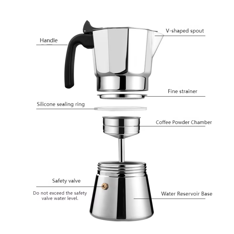 JUSTINLAU 150/300ML Cafetière Moka Octogonale Classique en Acier Inoxydable