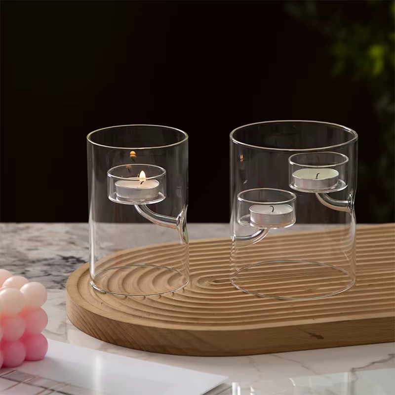 Bougeoir cylindrique européen en verre creux d'ouragan