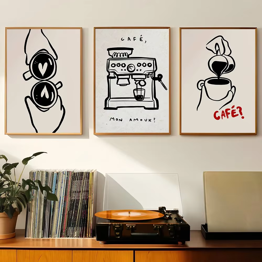 Affiche imprimée de tasses à café multicolores