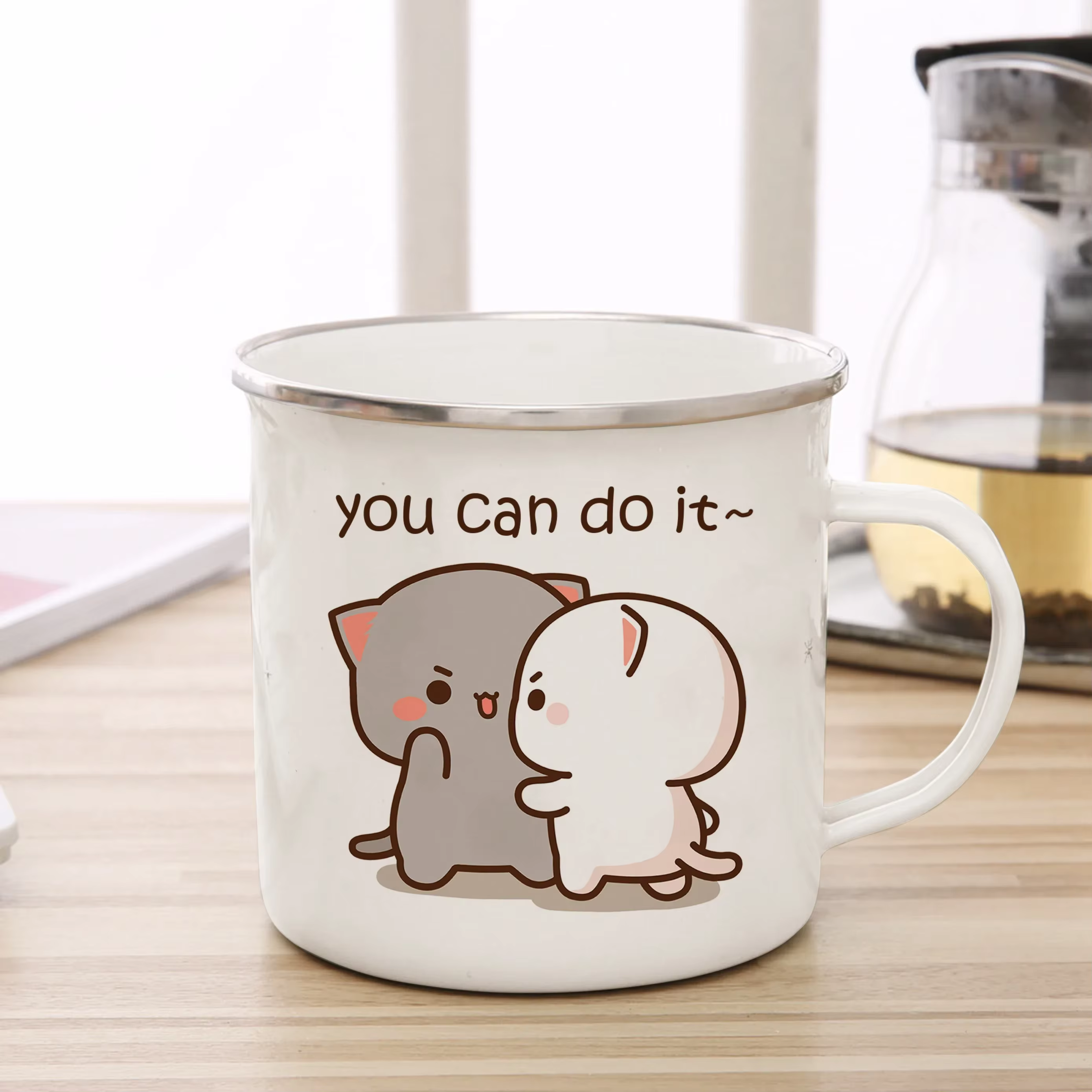 Tasse créative en émail chat pêche et Goma