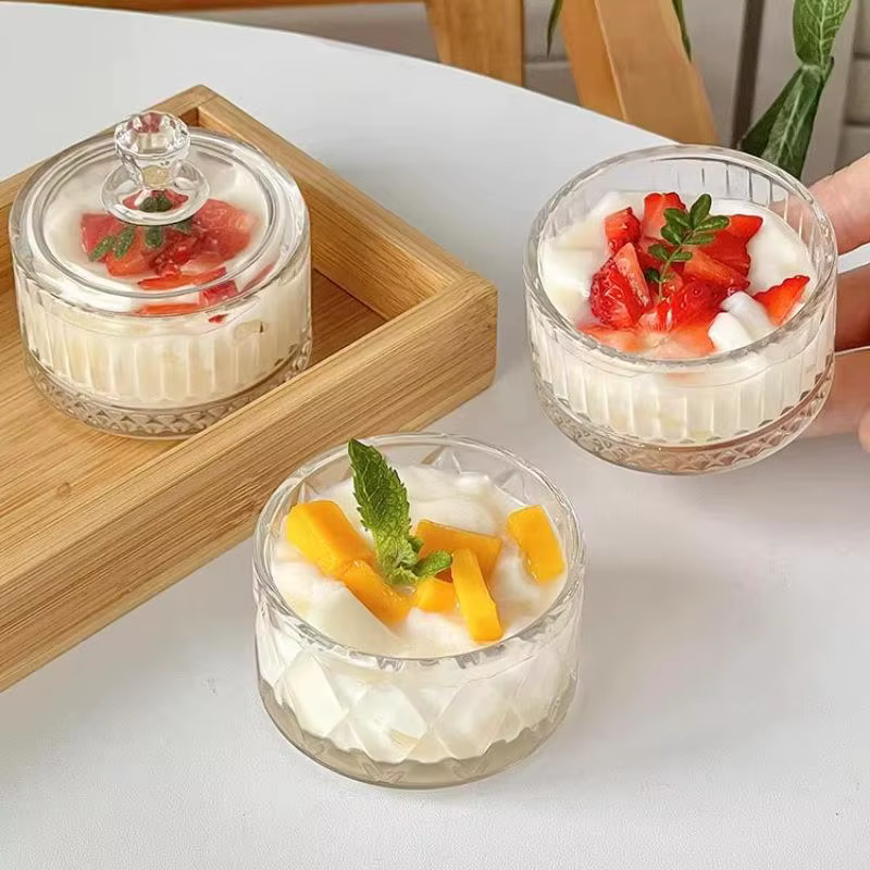 Tasses à Dessert glacées en verre élégantes avec couvercles