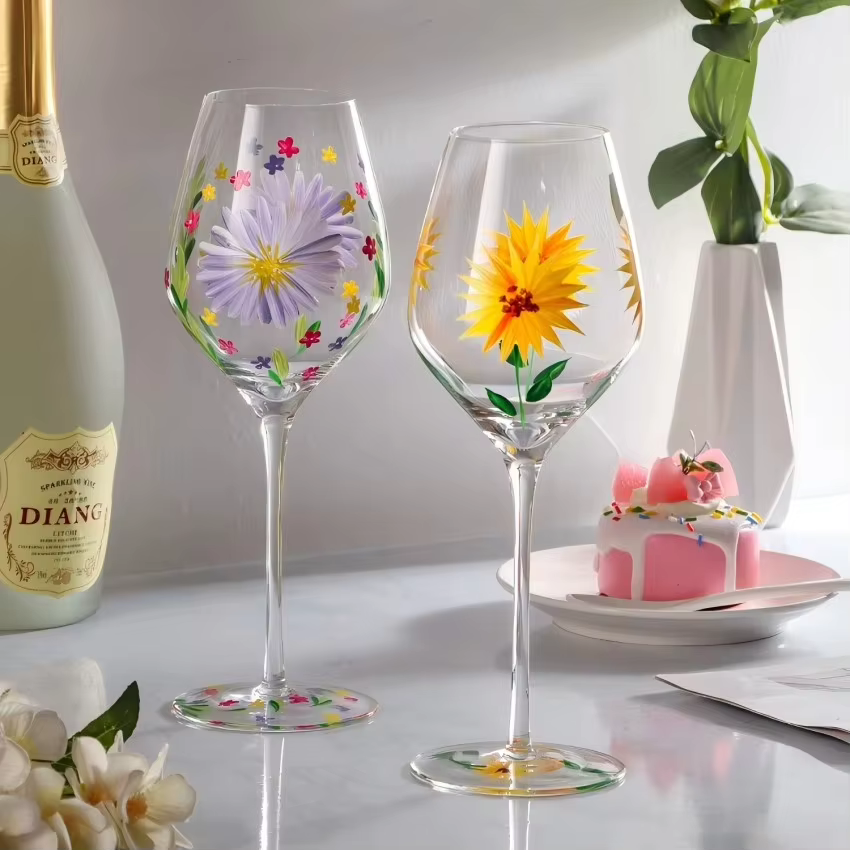 Verres à Champagne Vintage peints à la main