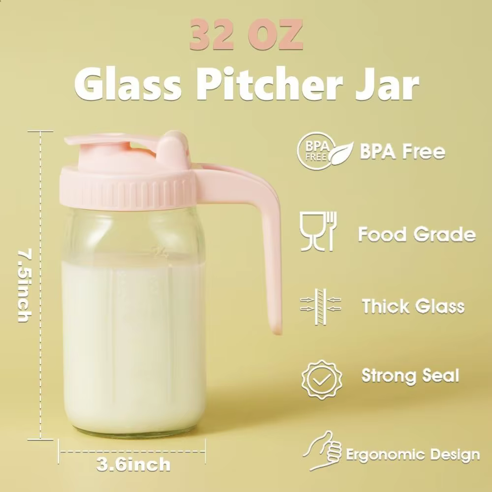 Pot Mason en verre transparent avec poignée et couvercle