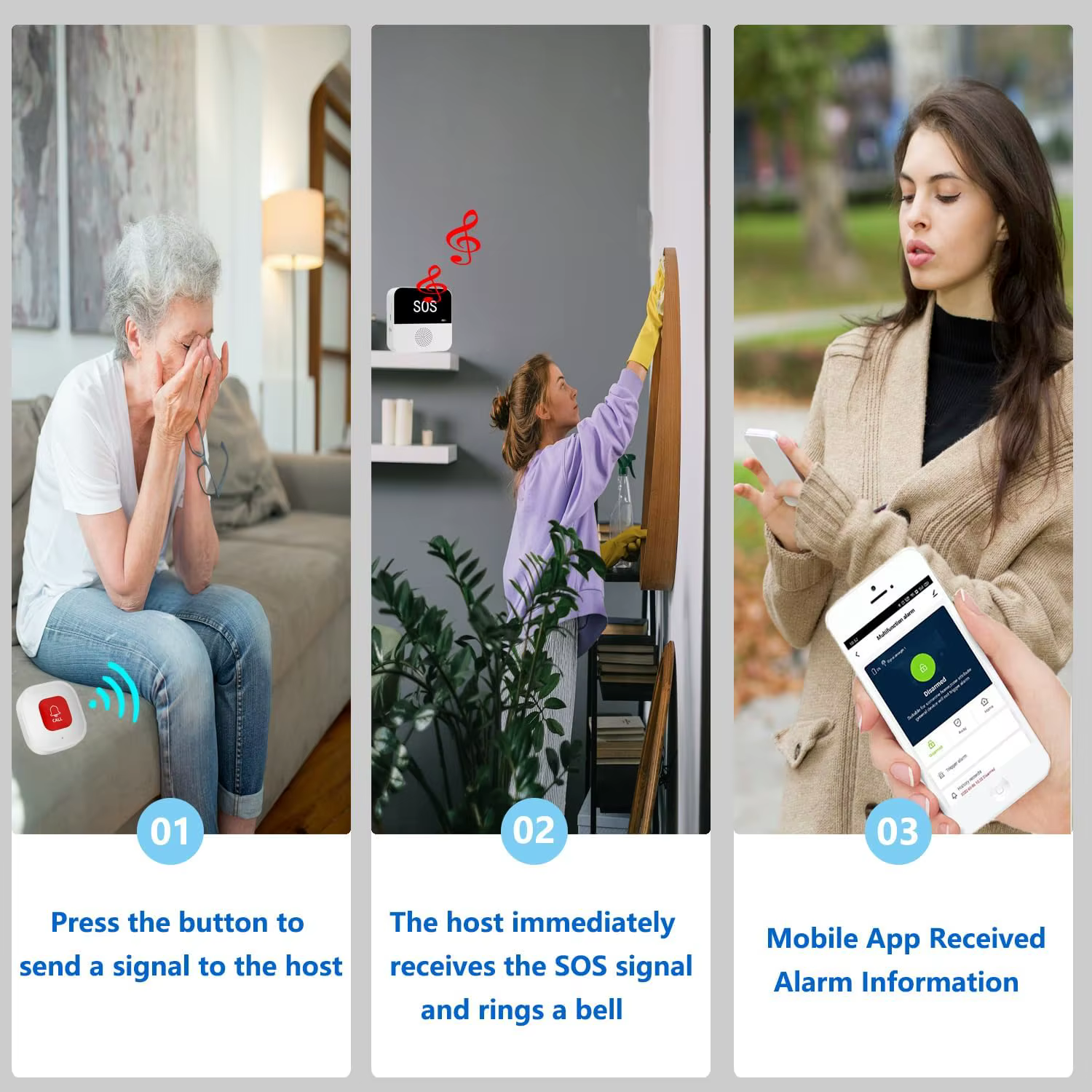 Téléavertisseur sans fil WiFi pour soignants âgés, bouton d'appel SOS, système d'alerte médicale SOS d'urgence pour personnes âgées, Patients âgés à la maison