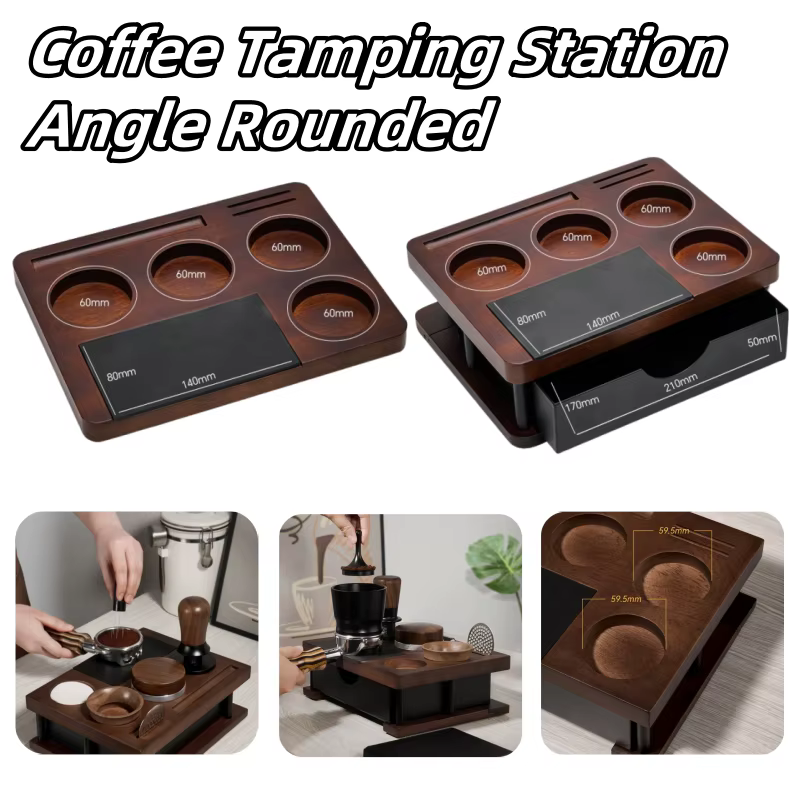Station de bourrage de café en bois massif arrondi