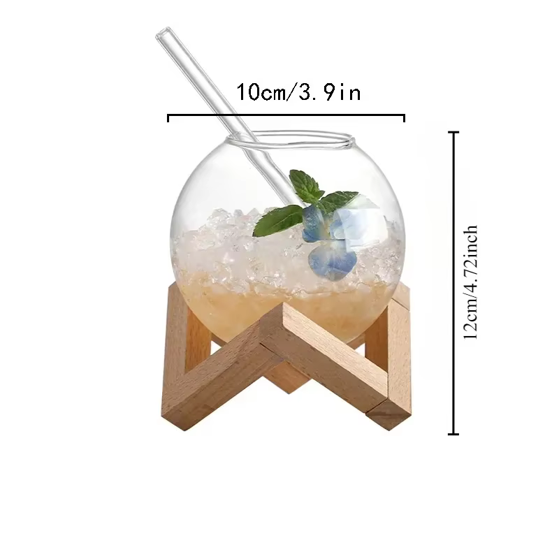 Tasse en verre à Cocktail avec support en bois