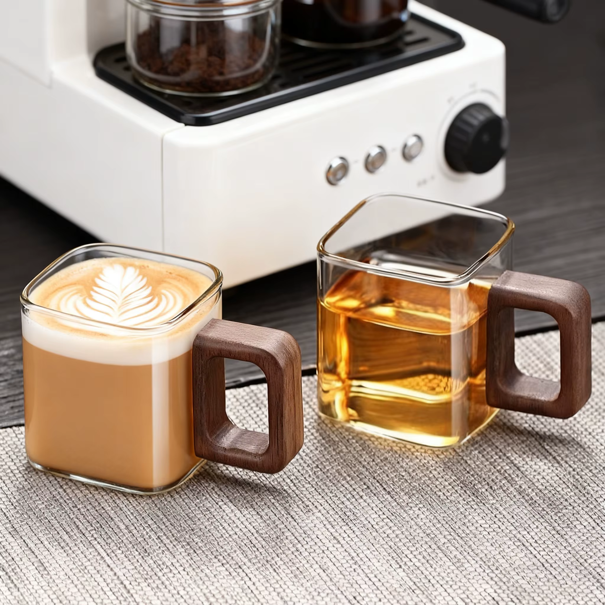 TINA WIMCN 4 pièces 90ml petite capacité tasse à café en verre moulu avec manche en bois de noyer maison petit déjeuner lait thé tasses Drinkware