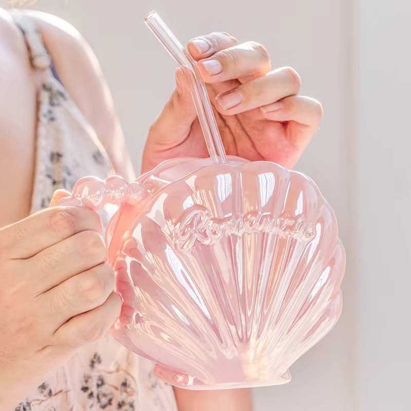 Tasse en céramique de coquille de perle haut de gamme avec paille