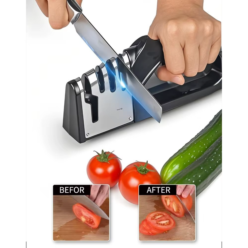 Aiguiseur de couteaux de cuisine 4 en 1, base antidérapante portable, outil d'affûtage multifonction, accessoire de cuisine
