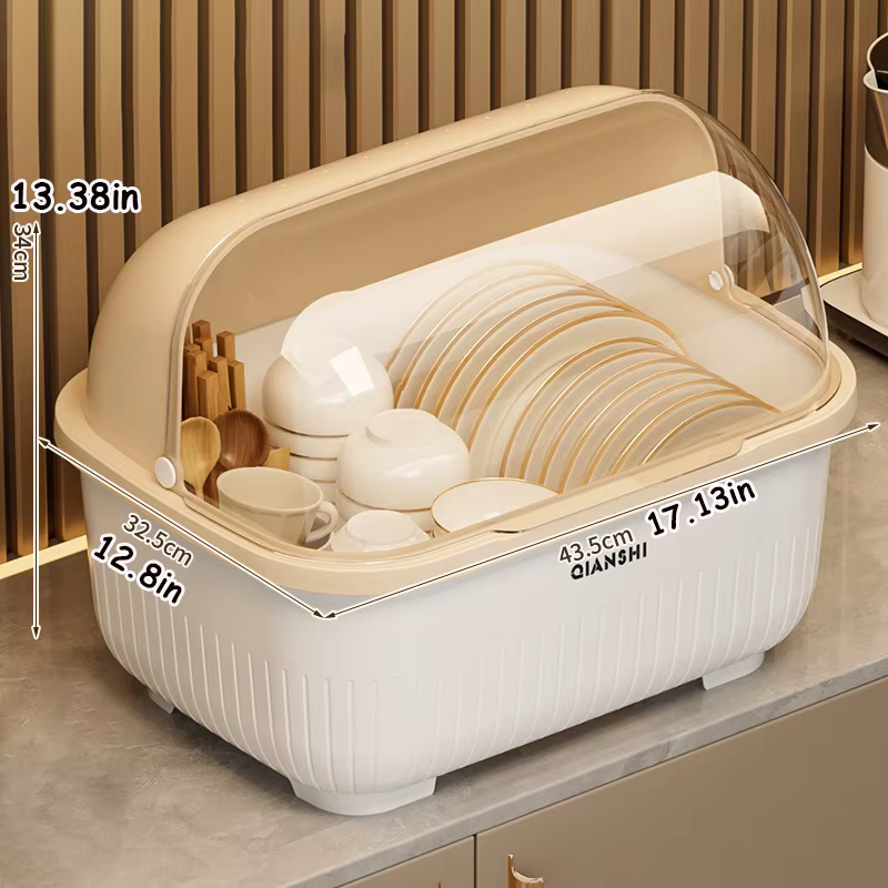 Égouttoir à vaisselle avec couvercle de protection - Meuble de rangement de cuisine peu encombrant et anti-poussière