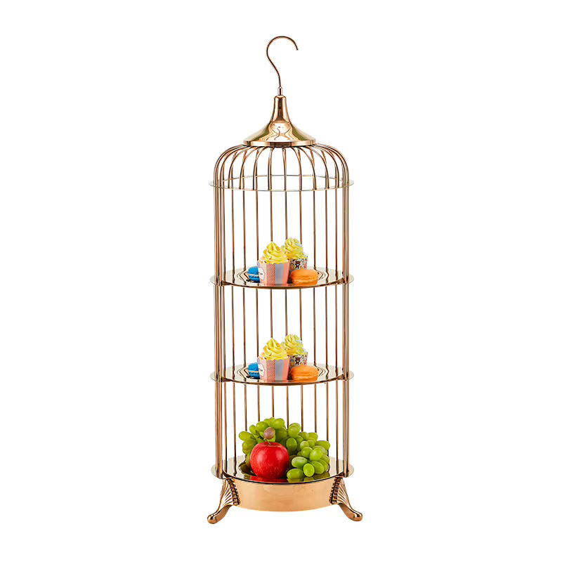Restauration thé de l'après-midi Buffet doré support à desserts cage à oiseaux gâteau présentoir alimentaire