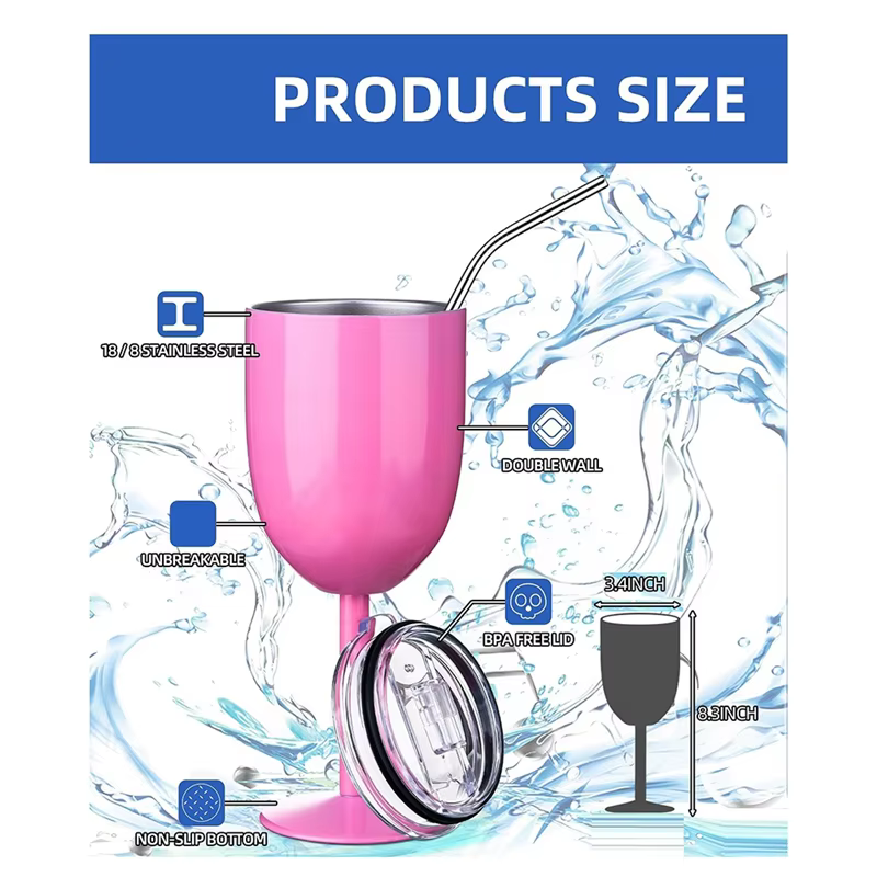 Verres à vin à tige en acier inoxydable avec couvercle