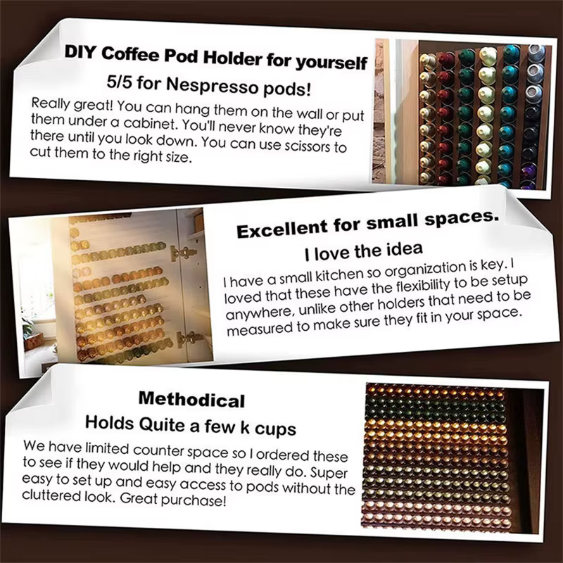 Bandes de rangement pour dosettes de café