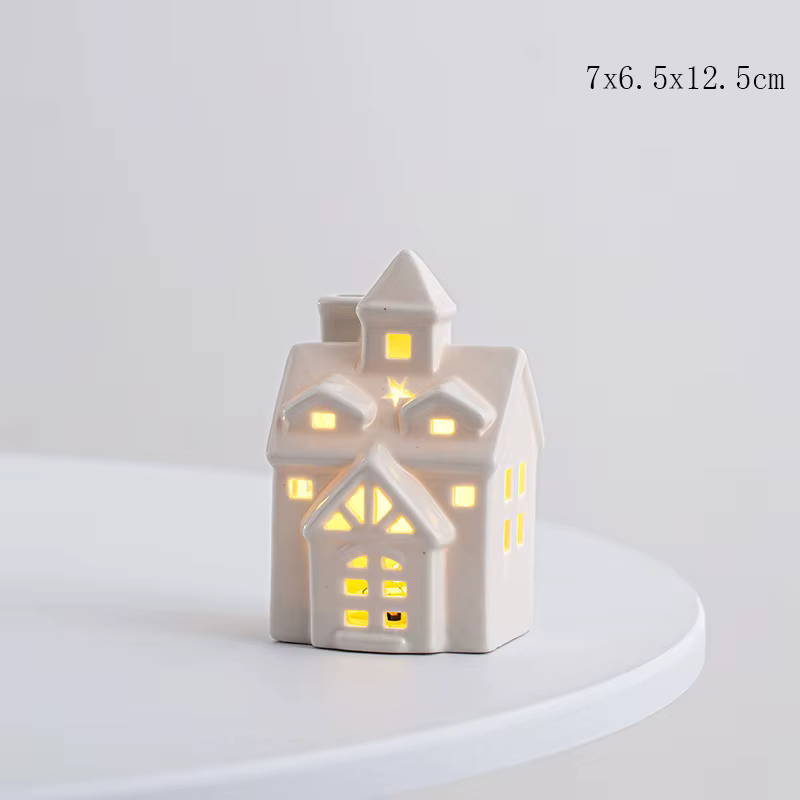 Décoration de noël porcelaine Miniature maison de Village lumière LED céramique château modèle