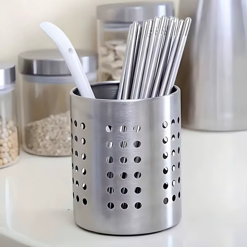 Boîte de rangement pour baguettes en acier inoxydable cylindrique