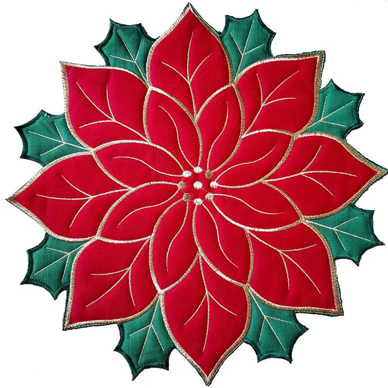 8X vacances noël napperons brodés appliques Poinsettia