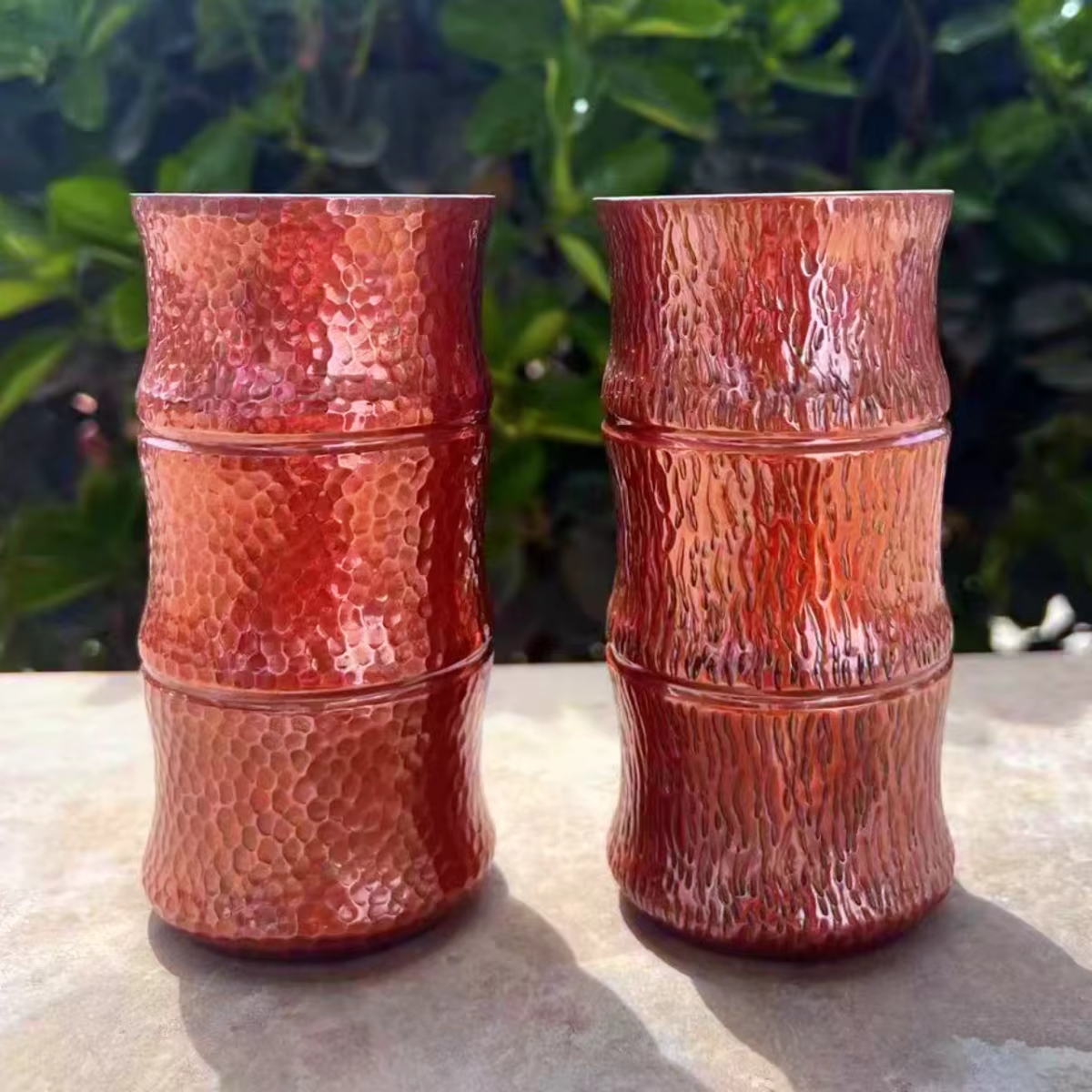 Tasse à café en cuivre pur fabriquée à la main en forme de bambou
