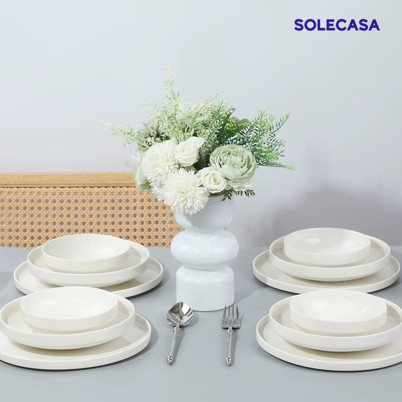 SOLECASA 3/12 pièces ensembles de vaisselle en porcelaine bols et assiettes blancs plat résistant aux rayures bol en céramique assiette à dîner Spaghetti