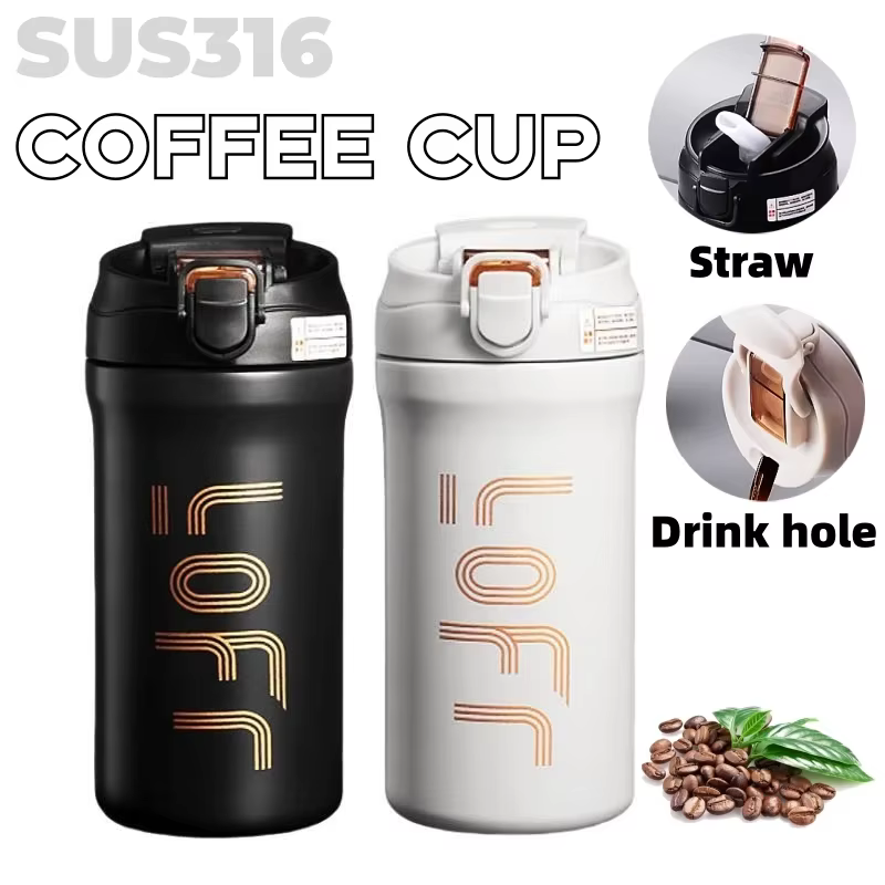 Tasse à café thermique avec paille